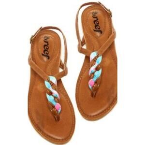 Reef Brown Sandals with Pink and Blue Accents